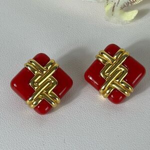 Vintage Avon earrings Red Gold accent costume jewelry